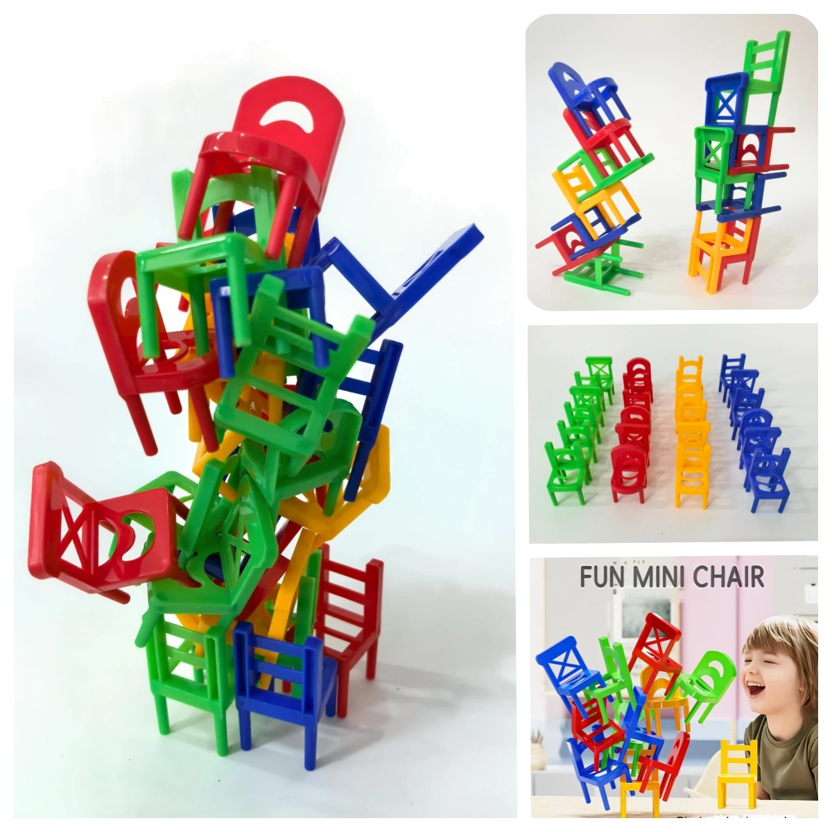 Chairs Stacking Board Game Mini Stacking Blocks Assembly Family Balancing Training Interactive Educational Desktop Party Game
