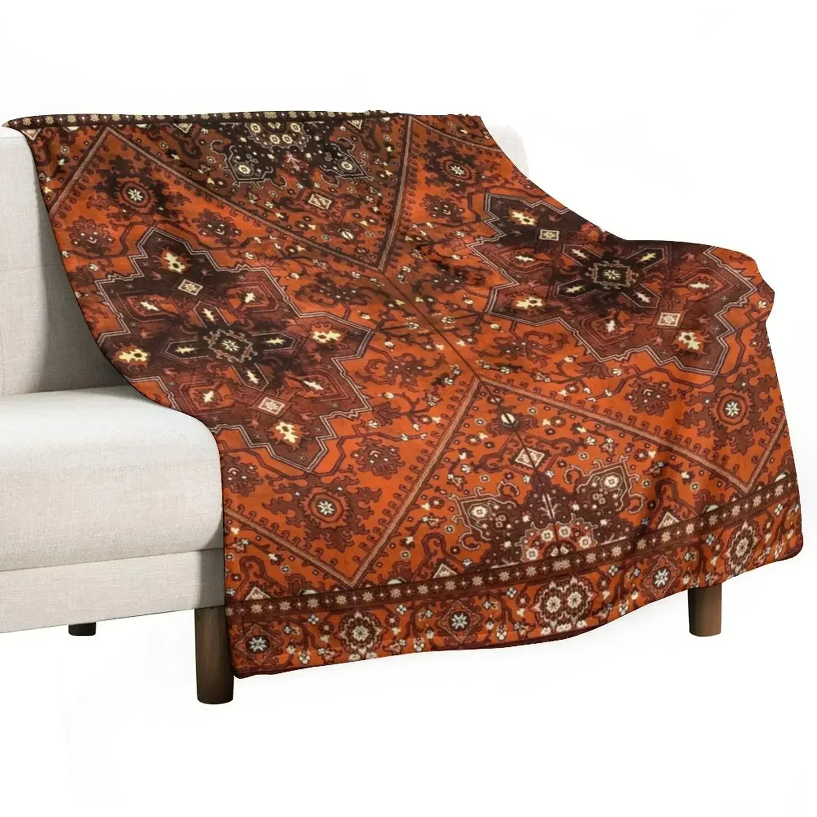 Orange Oriental Heritage Antique Traditional Moroccan Style Artwork Throw Blanket Decorative Sofa Furry manga Summer Blankets