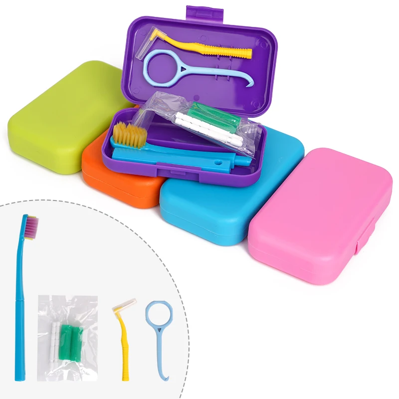 Portable Cleaning Set Teeth Interdental Brush Tongue Scraper Orthodontic Wax Aligner Chewies Braces Extractor Oral Hygiene Tool
