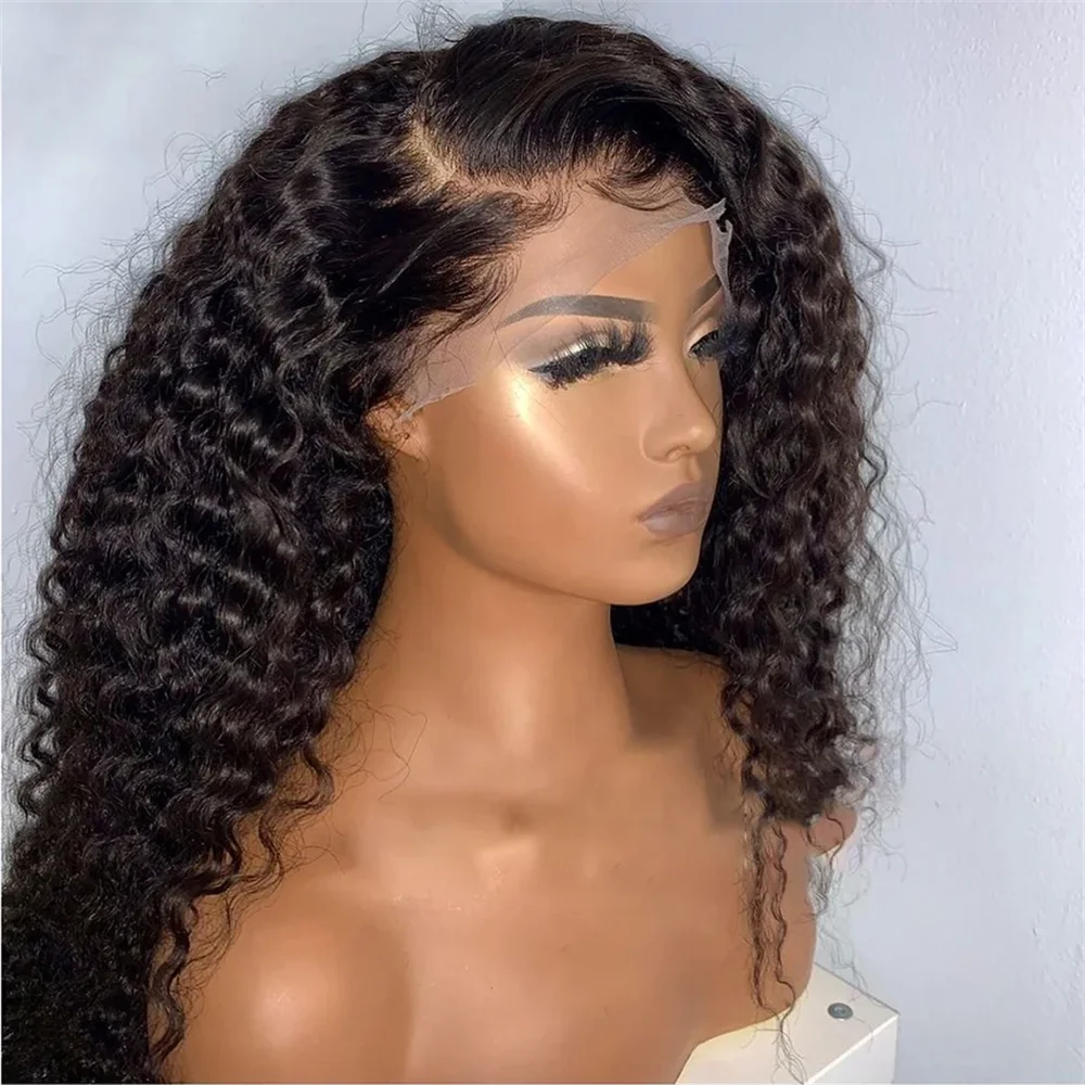 

Long Soft Natural Black Glueless 26Inch Kinky Curly Lace Front Wig For Women With Baby Hair Synthetic Preplucked Glueless Daily