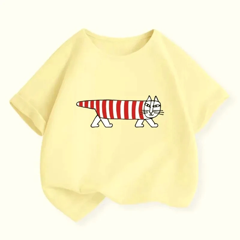 Korean Sweater Cat Children Clothing New Boys T-shirt Teen Funny Summer Top Cotton Kids Short Sleeves Baby Kids TShirt 2-12 Year
