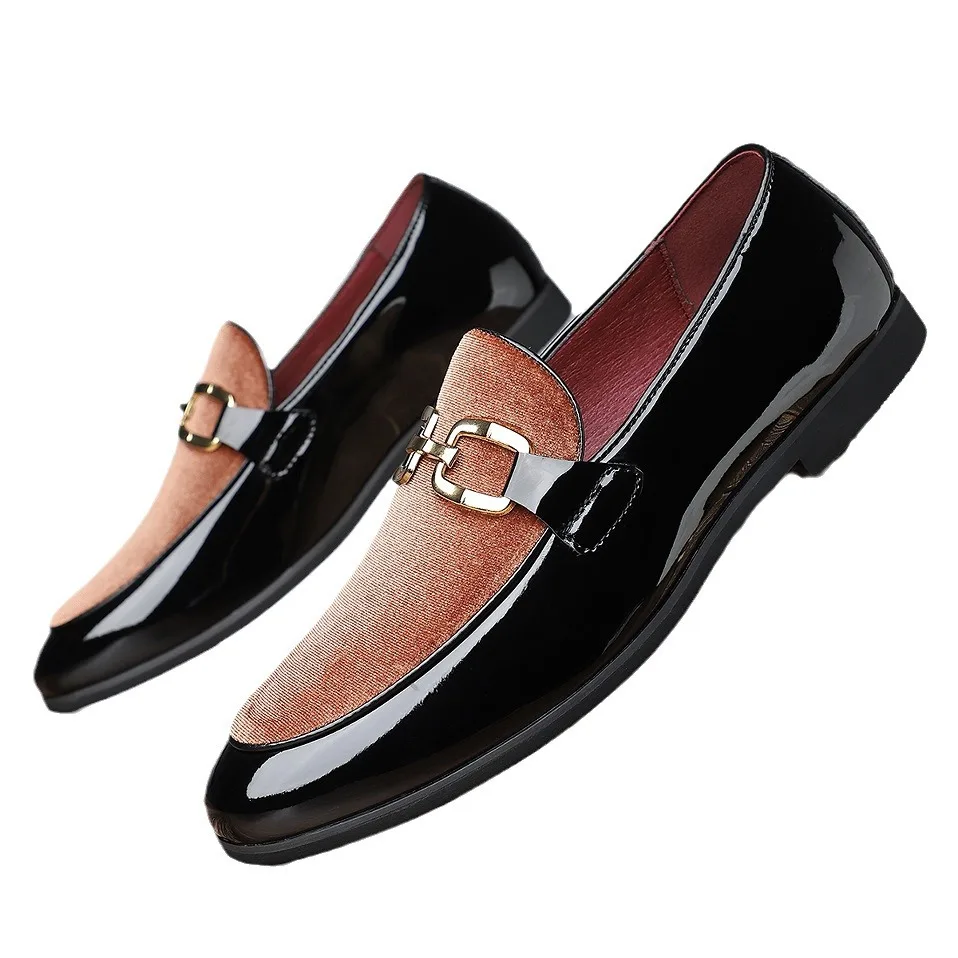 Fashion Gentleman New Men\'s Pointed Casual Dress Shoes Male Suede Patchwork Formal Wedding Prom Evening Homecoming Footwear