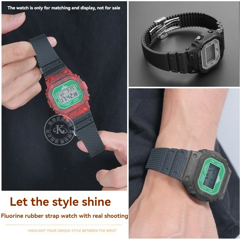 

Высококачественный ремешок из фторкаучука для Casio G-SHOCK GMW-B5000 GM-B2100 GMC-B2100, резиновый ремешок для часов, черный браслет с раскладывающейся застежкой