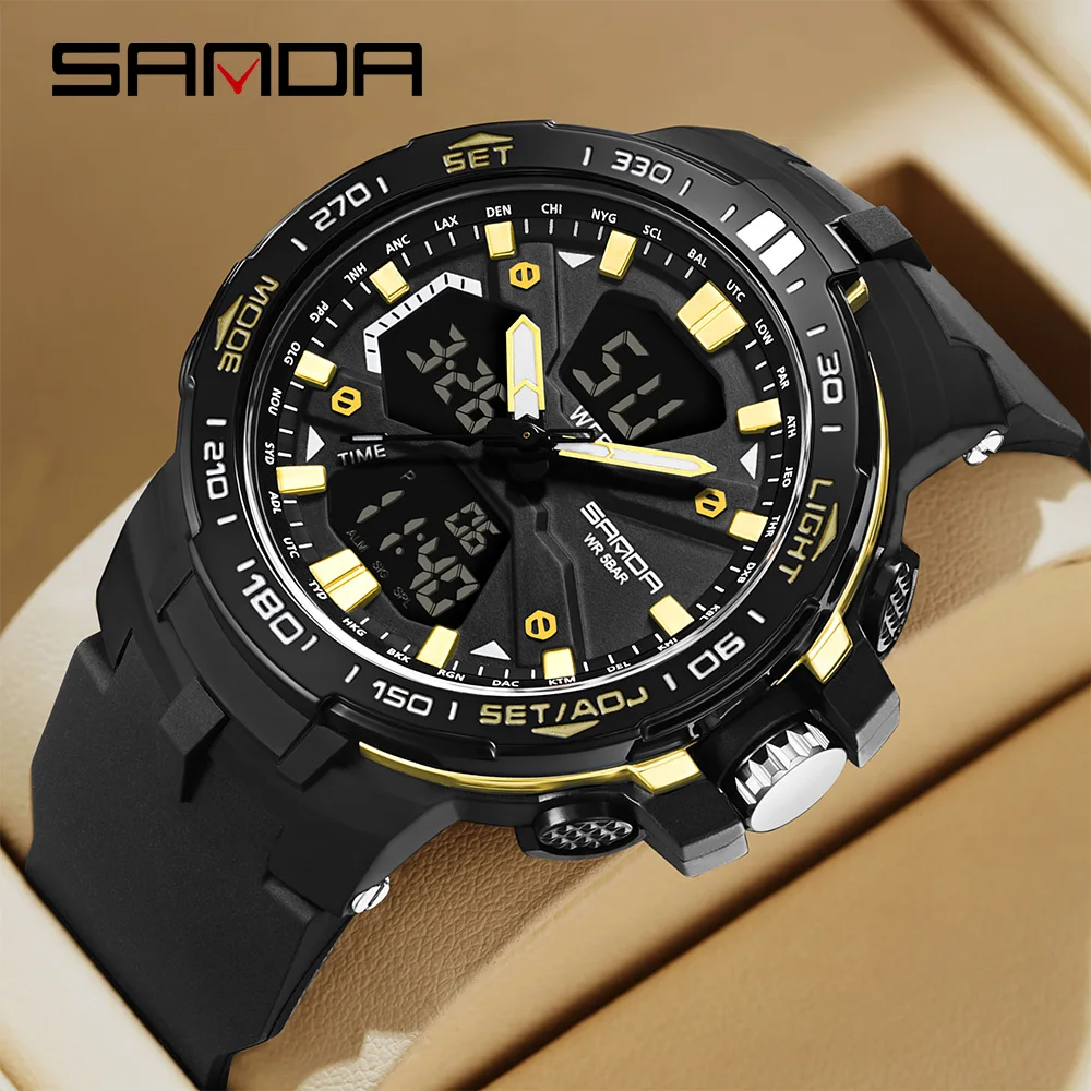 Fashion SANDAD New 3333 Sports Men's Dual Screen Electronic Watch Multifunctional Timing Waterproof LED Men's Watch 2025