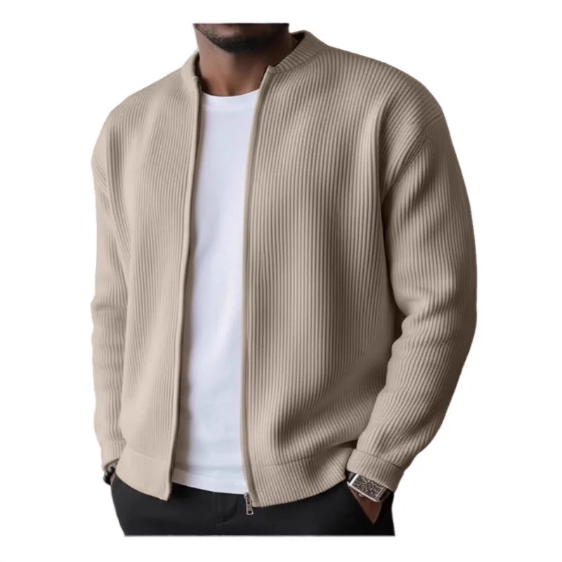 

Men's Black Corduroy Casual Coat Full-Zip Stand Collar Long Sleeve Solid Color Versatile Jacket Daily Wear Outerwear