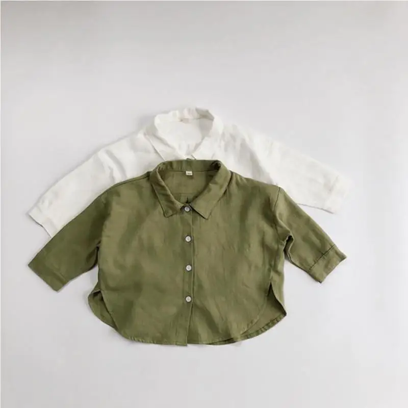 Autumn New Children Lapel Shirts Long Sleeve Baby Boys Cotton Casual Tops Fashion Girls Solid Loose Cardigan Coat Kids Clothes