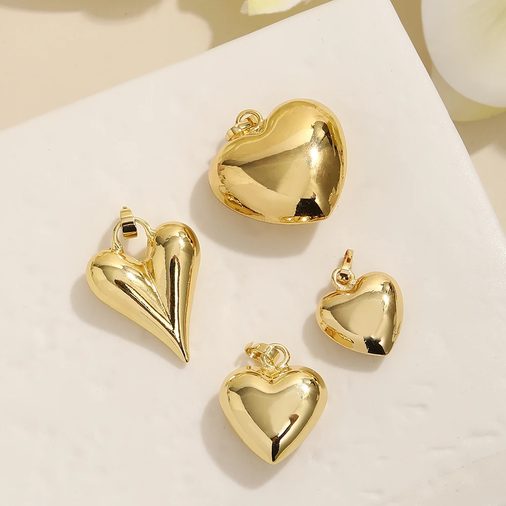 BenS Bubble Heart charms for Jewelry making 4 sizes smooth Brass gold plated Heart pendants Jewelry materials wholesale P26