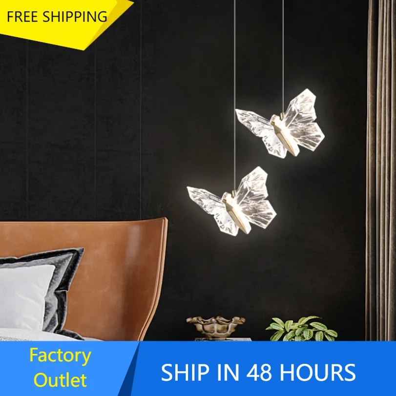 

Modern Led Butterfly Pendant Lights for Bedroom Bedside Hotel Hanging Lamp Stair Restaurant Decoration Ceiling Chandeliers Home