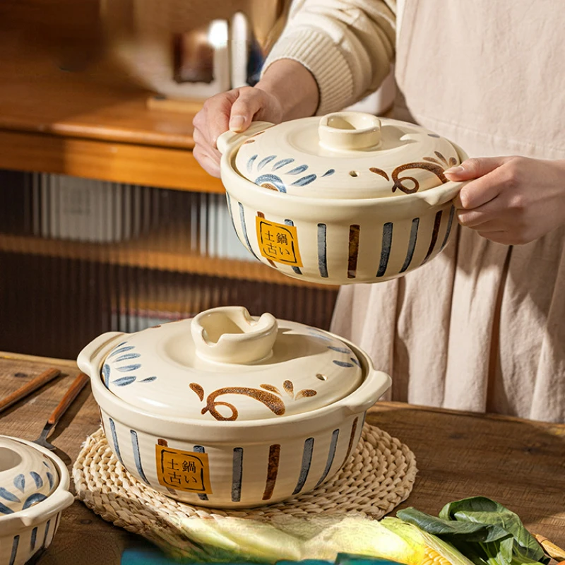 Japanese Retro Hand-painted Casseroles High Temperature Dry Burning Non-cracking Ceramic Pots for Cooking Stockpot Casserole