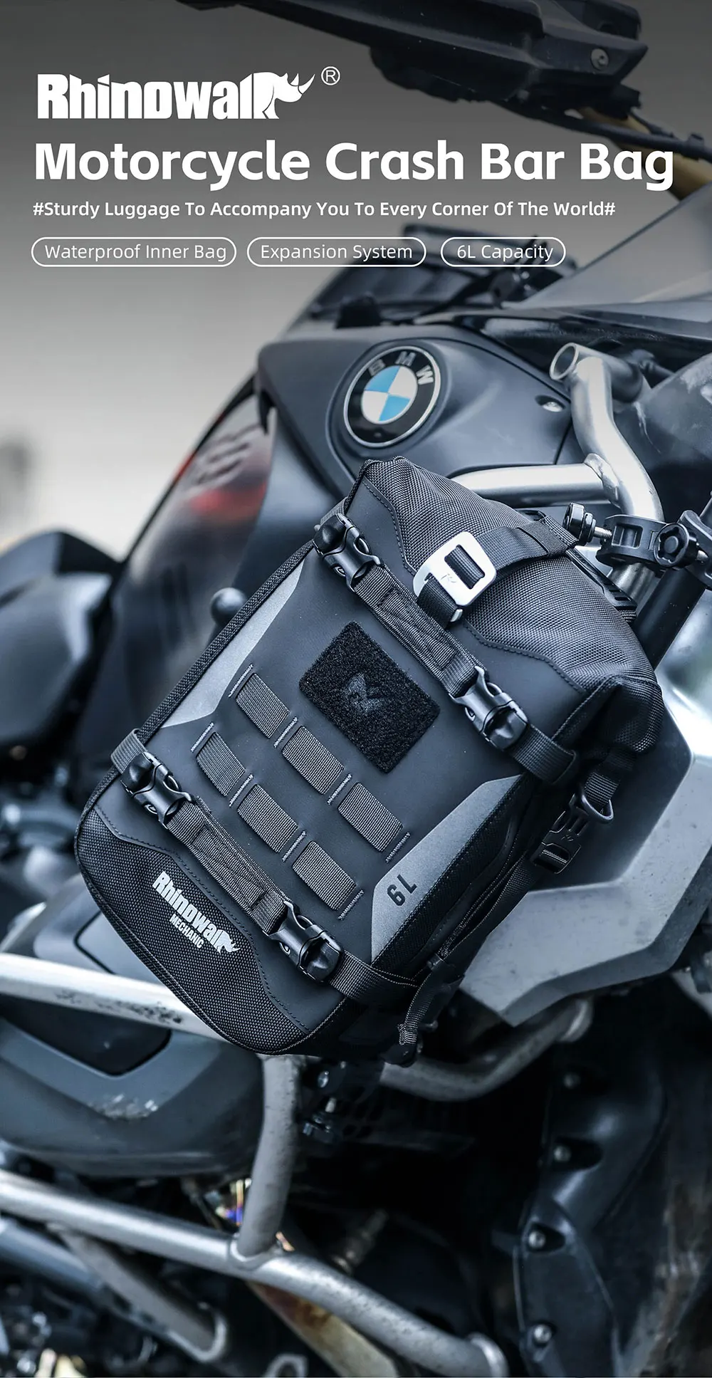 Rhinowalk Motorrad-Stoßstangentasche, wasserdichter Rahmen, Sturzbügel-Pack, Outdoor-Fahrrad-Werkzeug-Platzierungstasche mit innerer Stützplatine – Detail 1