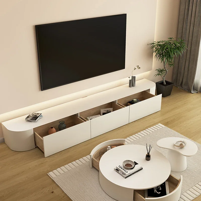 White Console Tv Stand Cabinet Drawers Minimal Aesthetic Solid Wood Tv Stand Cabinet Rack Storage Mueble Television Decorations