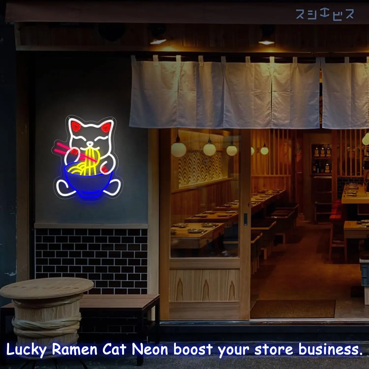 Fortune Cat Ramen Neon Sign USB Powered Neon Light Wall Art Lamp for Restaurant Cafe Bar Shop Bedroom Home Aesthetic Decor Gift