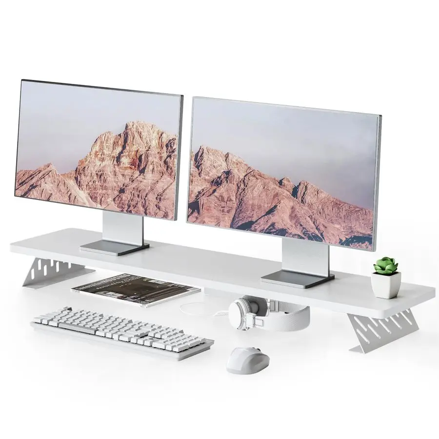 

Dual Monitor Stand Riser, 42.5 Inch Desk Top Shelf for 2 Monitors, Computer Stands for Desk, Wood amp Steel Desktop Riser for L