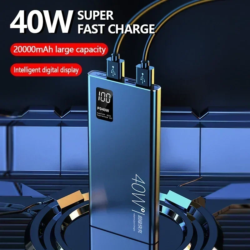 40w Super Fast Charging Large Capacity 20000 MAh Power Bank Two-way Fast Charging Digital Display External Battery QC3.0