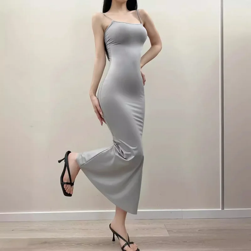 Neuer Stil, elegantes beschichtetes Stretch-Träger-langes, figurbetontes Schlankheitskleid für Damen