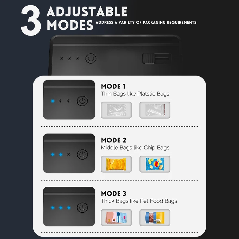 Mini selador de saco com vedação térmica, 1300mAh recarregável com cortador, modos de calor triplos