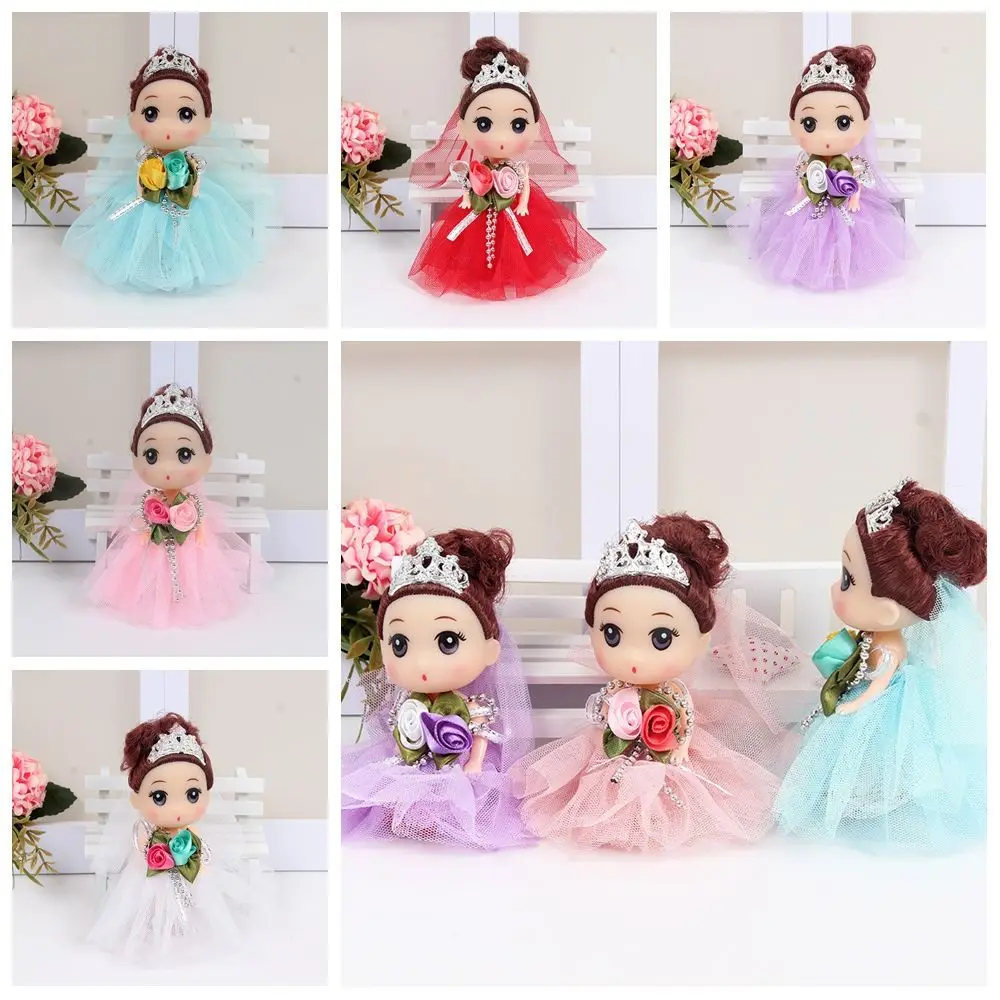 

12 Cm Big Eyes Princess BJD Doll Movable Korean Makeup Look 12cm Bjd Doll Thick Hair Safe Plastic Wedding Dress Mini Girl Toy