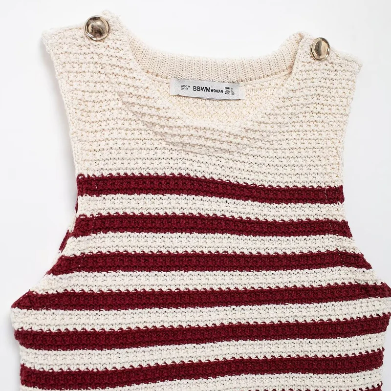 Willshela Women Fashion Striped Knitted Pullover Vest Vintage O-Neck Sleeveless Female Chic Lady Tank Tops