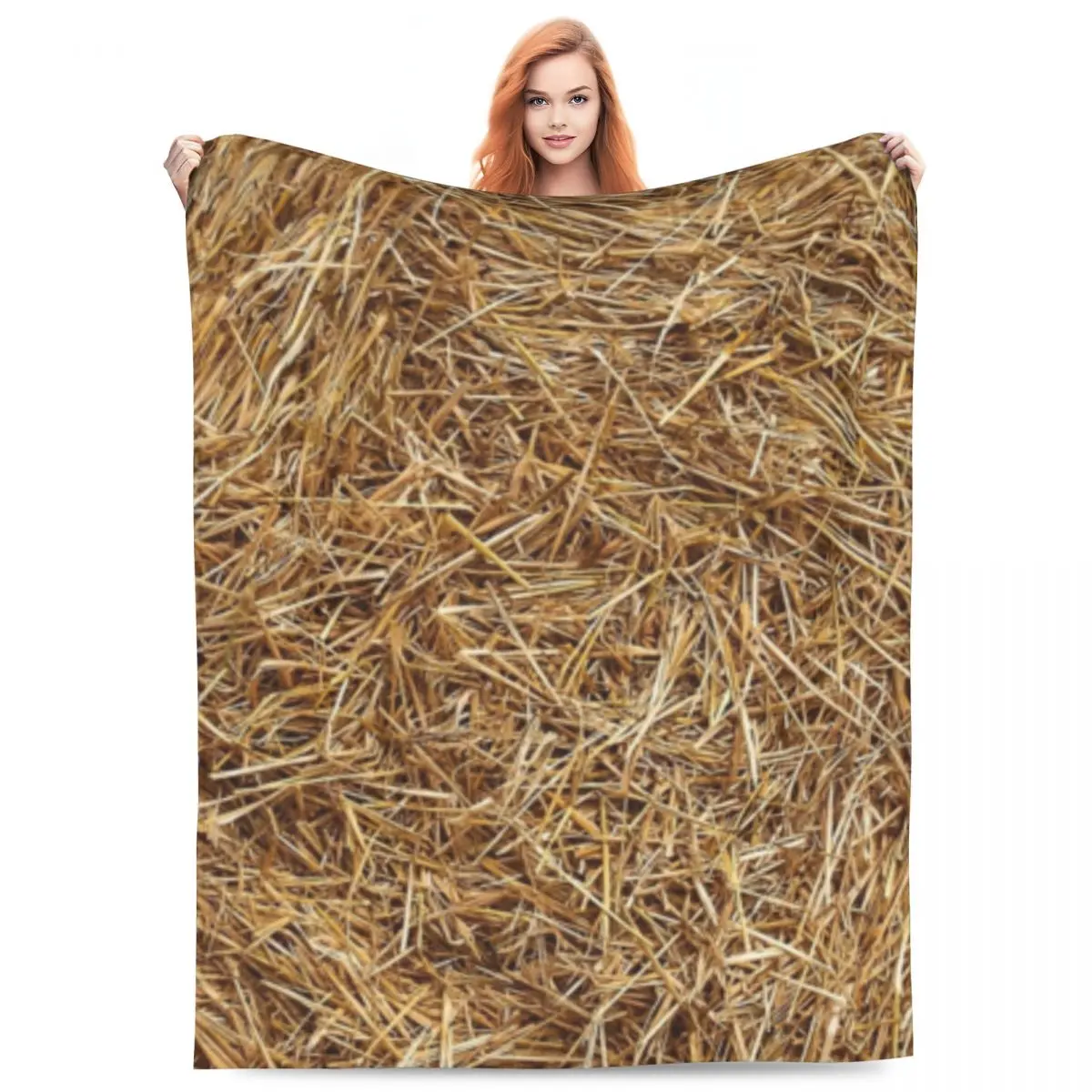 Comfort Hay Straw Funny Farmer Blanket Stuff Sofa Decorative Blanket Throw Super Warm Coral Fleece Plush for Car