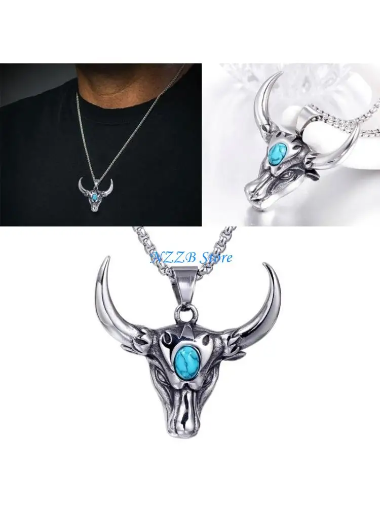 

T21F Vintage for Head Turquoise Necklace Charms Pendant Necklace Comfortable to