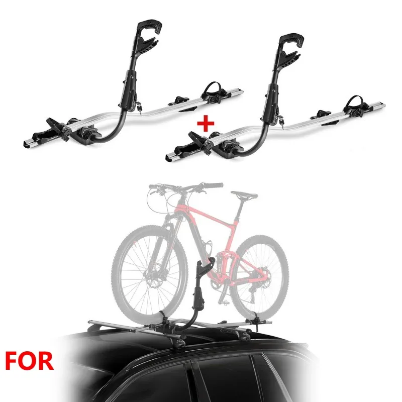 Car Rooftop Mount Bike Rack For Toyota RAV4, Lockable Universal Bicycle Carrier, Silver 2Pcs