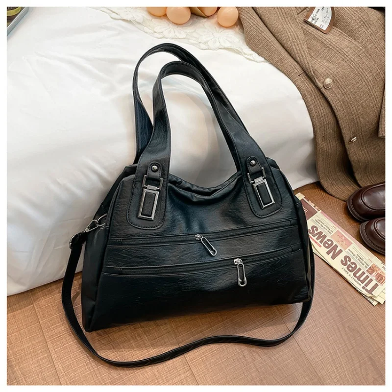 

Новая винтажная сумка-тоут большой вместимости 2026 года, модная мягкая кожаная сумка-хобо, универсальная сумка через плечо для женщин