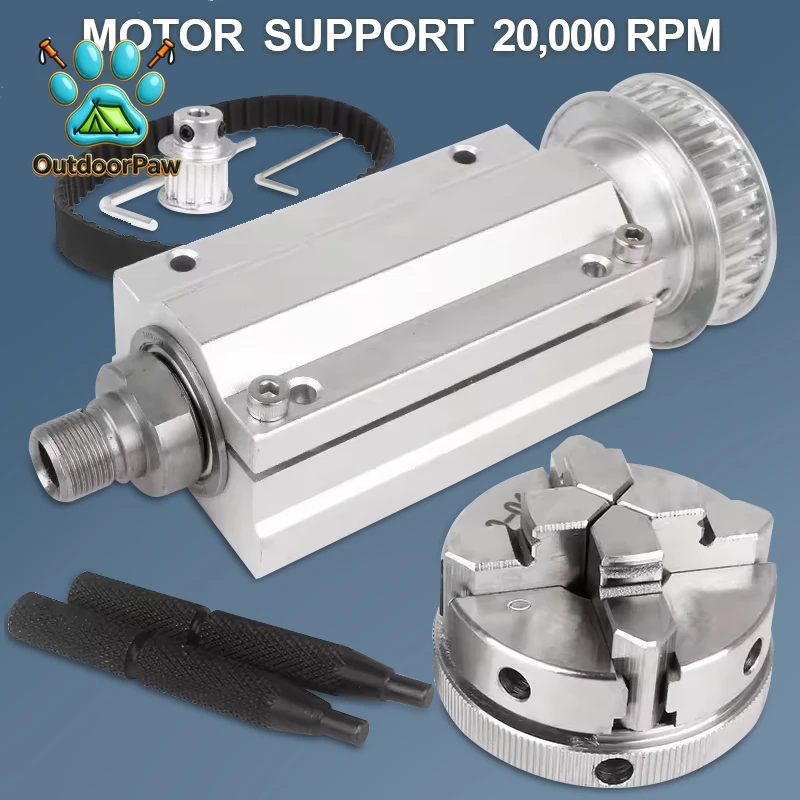 Mini Lathe Woodworking Buddha Bead Machine 4-Jaw Chuck Spindle Assembly Through Hole 3-Jaw Rotary Collet