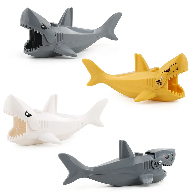 Creative Small Particle Building Block DIY Marine Animal Giant Tooth Mechanical Shark Deep-Sea Biological Model Assembly Toys