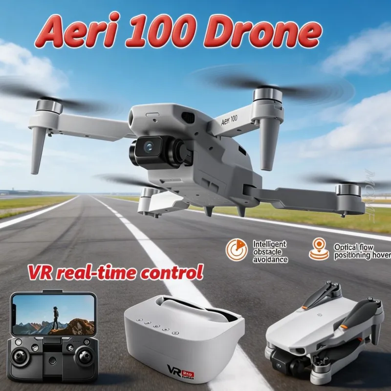 

Дрон Aeri100 Fold RC с двойной камерой и HD VR-очками, FPV, для аэрофотосъемки, с оптическим позиционированием, дистанционным управлением, квадрокоптер-игрушка
