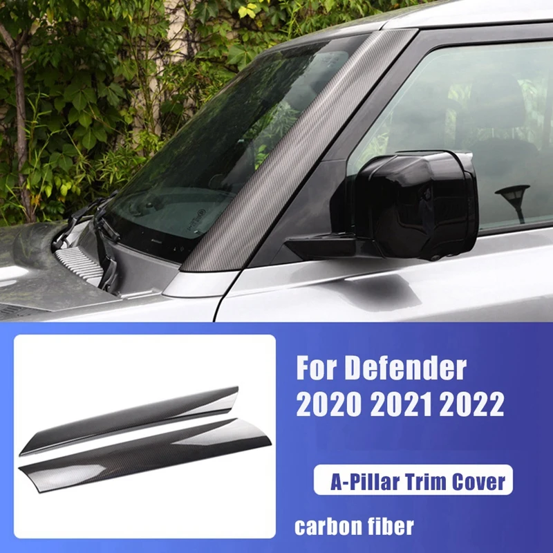 

Carbon Fiber Left+Right Front Windshield Outer Trim A-Pillar Column Molding Cover For Land Rover Defender 2020 2021 2022