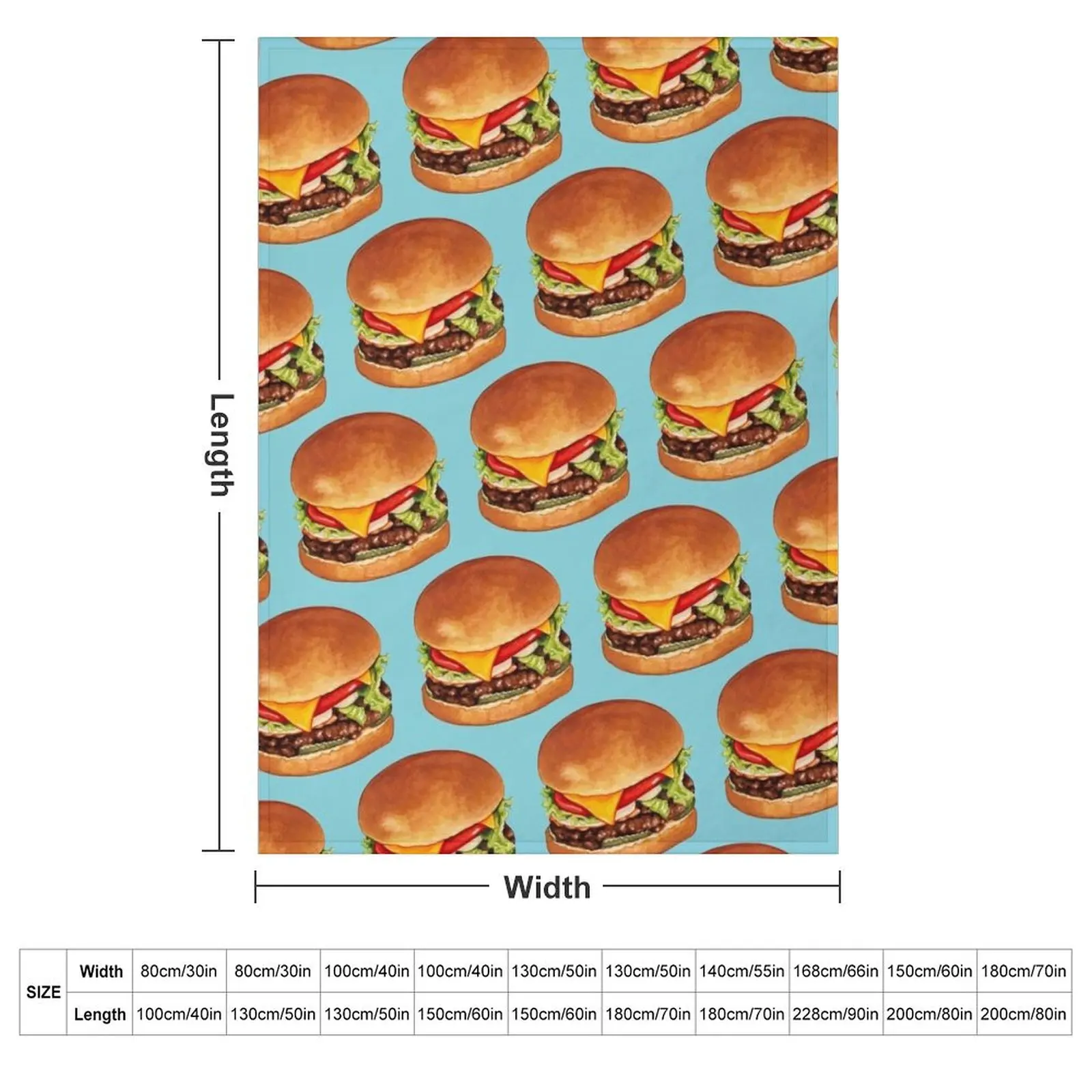 Cheeseburger Pattern 4 - Blue Throw Blanket couch cozy soft plush fuzzy picnic outdoor blanket