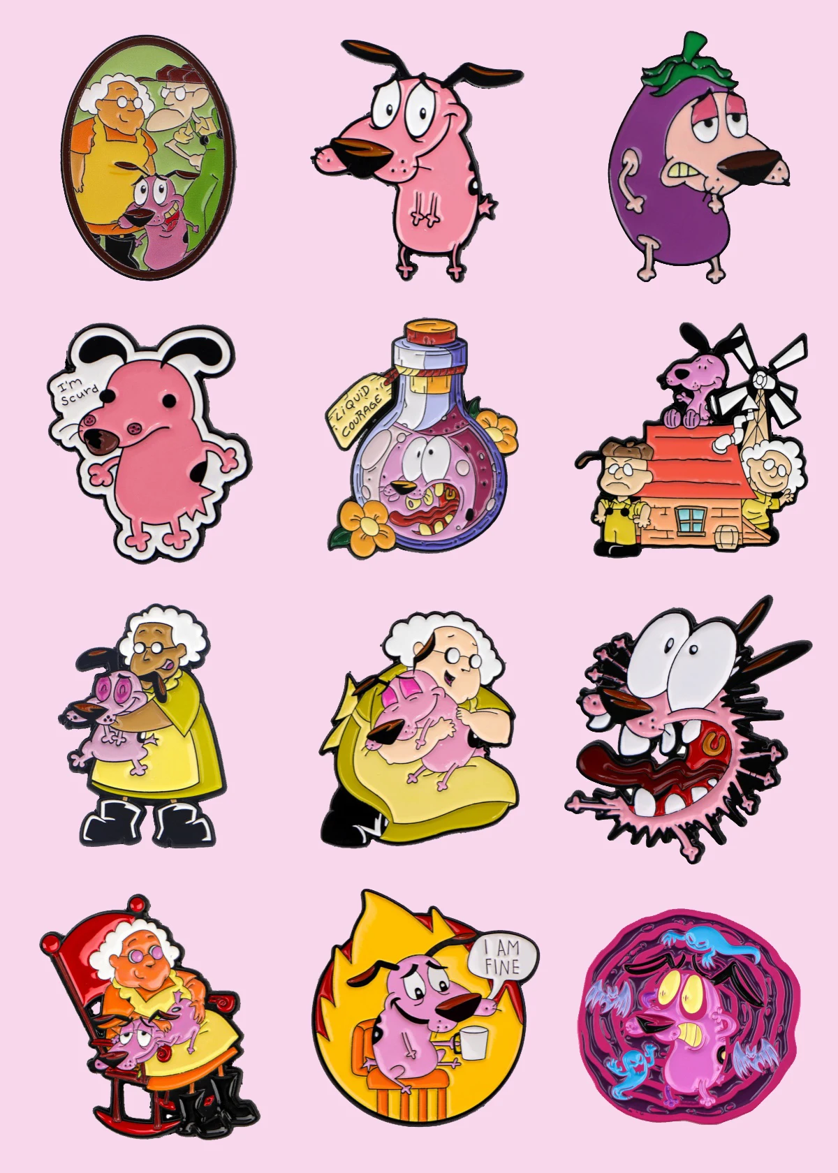 

Mix 6pcs/set Timid Pink Dog Series Enamel Pins Metal Brooch Backpack Hat Bag Collar Lapel Badges Fashion Jewelry Collection Gift