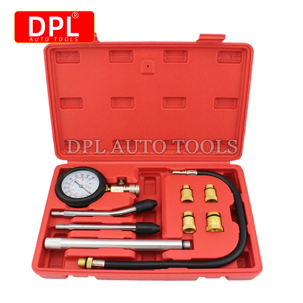 

8 PCS Gasoline Engine Compression Tester Set 0-300 PSI Automobile Cylinder Pressure Gauge Kit with M10 M12 M14 M18 Adapter