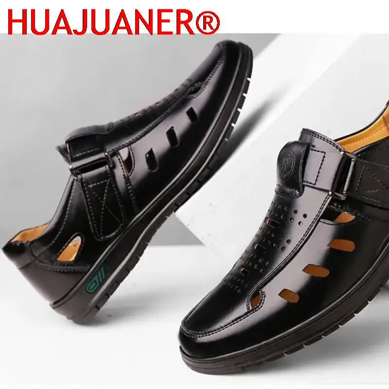 صنادل رجالية صيفية مريحة مجوفة غير قابلة للانزلاق ناعمة ومضاءة ومسامية تناسب جميع الأعمار صنادل جلدية كاجوال عصرية يمكن ارتداؤها #3