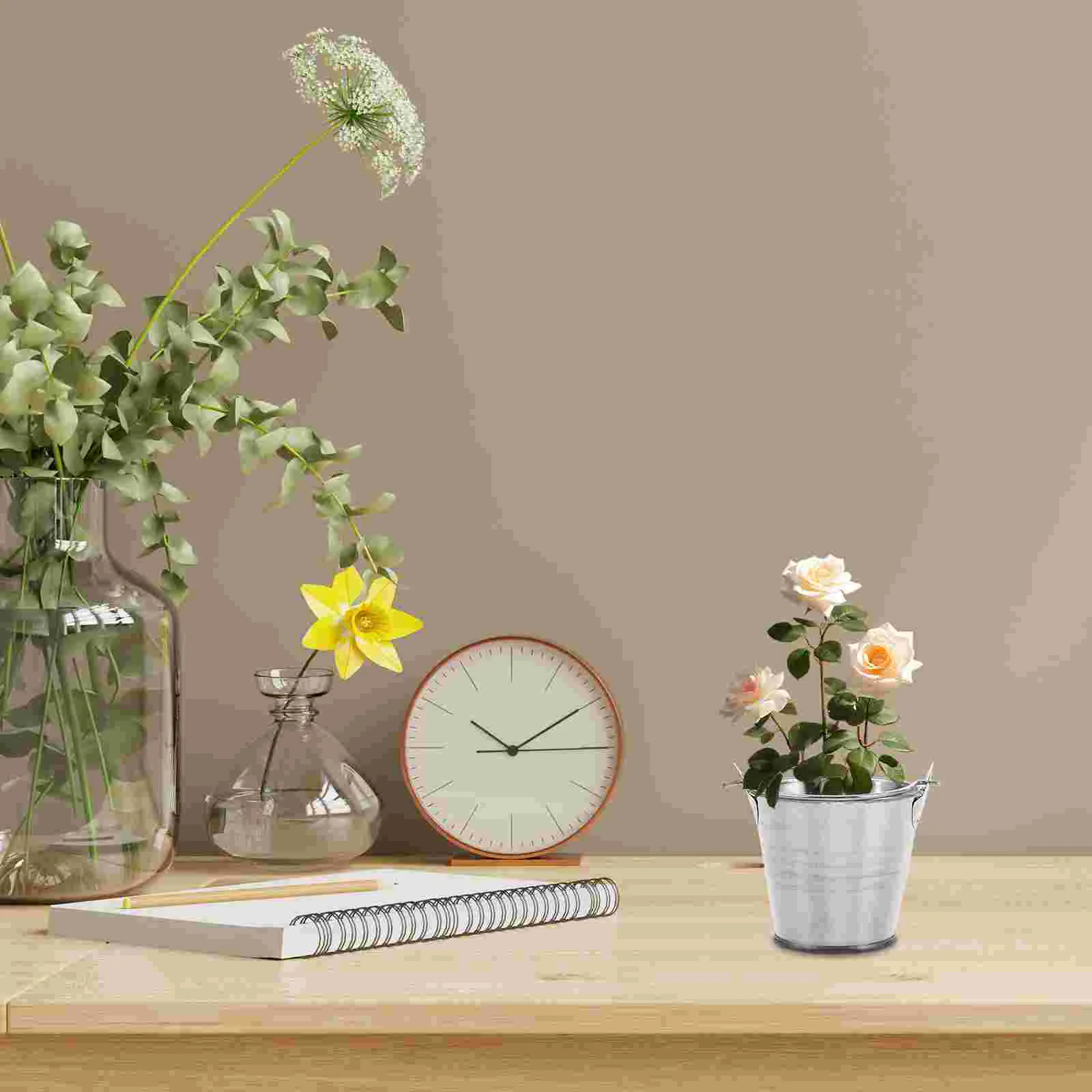 Mini Bucket Creative Flower Pot Garden Decor Compact Iron Simple Pots for Indoor Plants