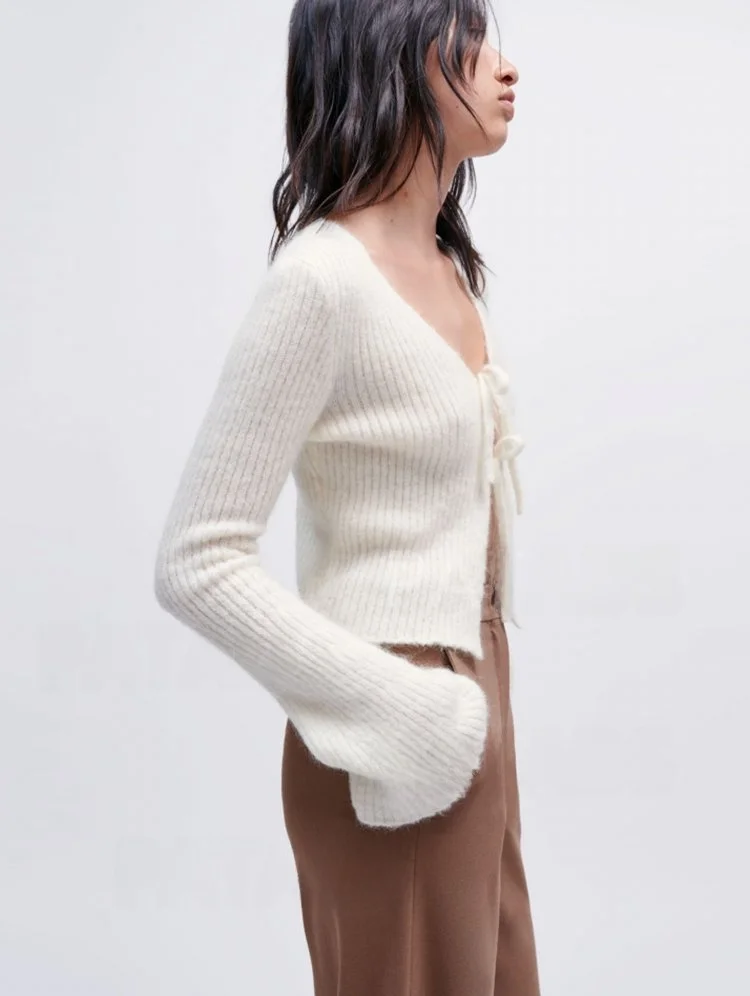 

MaSandeM Women's V-Ne Double-Belted ort Knit Top Autumn Winter New Sle OL Commute Pure Color Slim Fit Long Sve