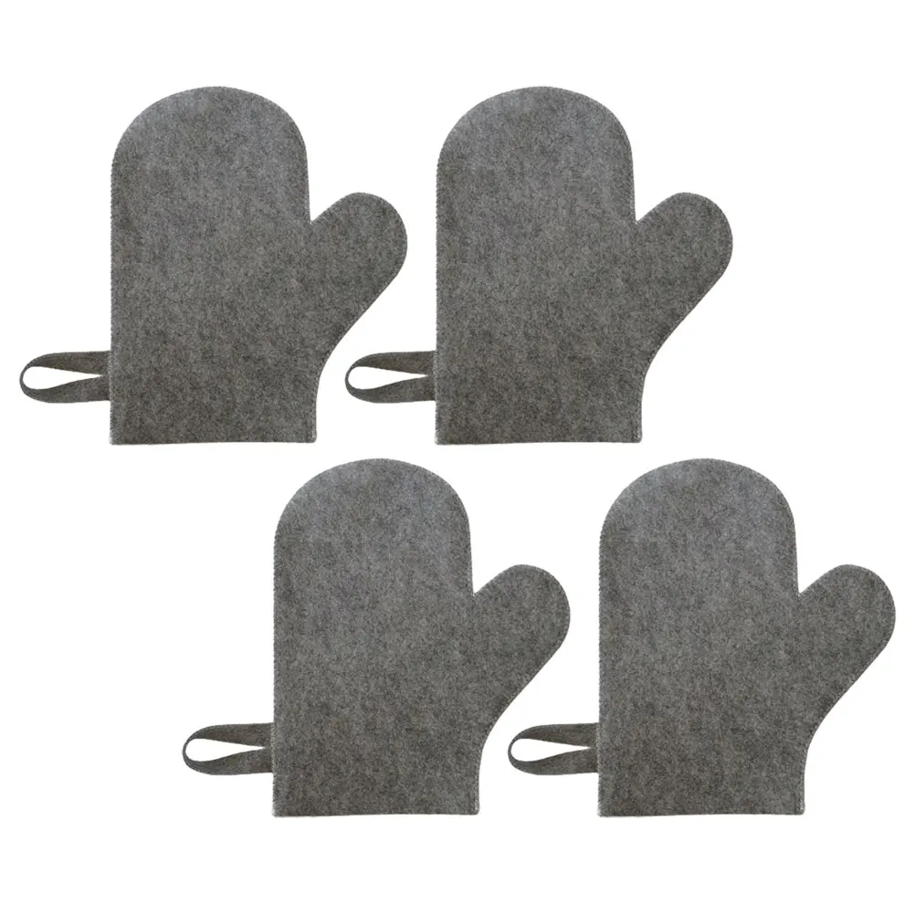 

4 шт., перчатки для сауны, фетровые термостойкие варежки, удобные спа-инструменты, водопоглощающий скраб для тела, защита рук, душ