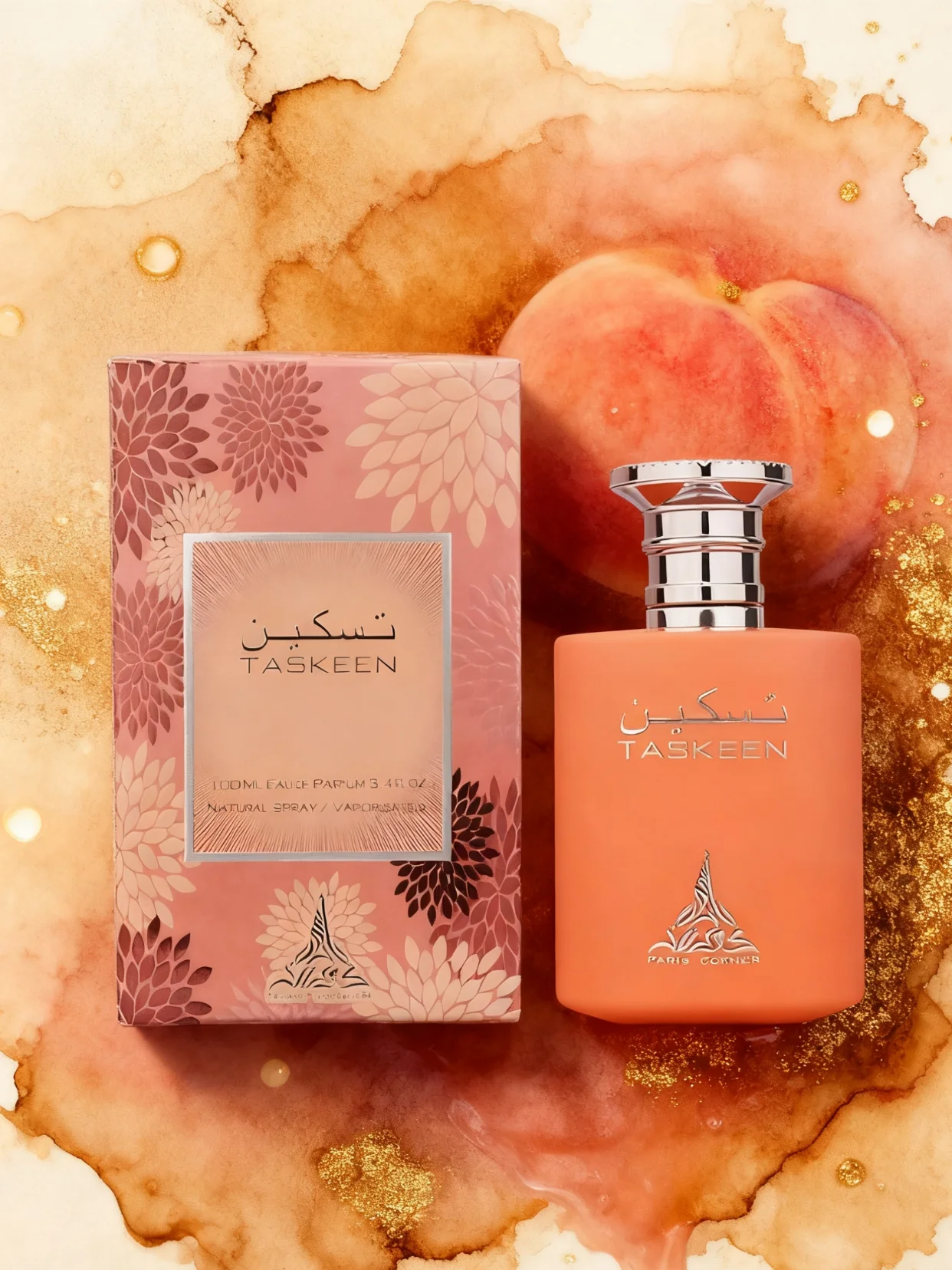 باريس ركن Taskeen الخوخ الشاي EDP 3.4 أوقية سائلة، عطر شفاء لطيف للجنسين، رائحة مهدئة لشاي الخوخ الحلو للارتداء اليومي