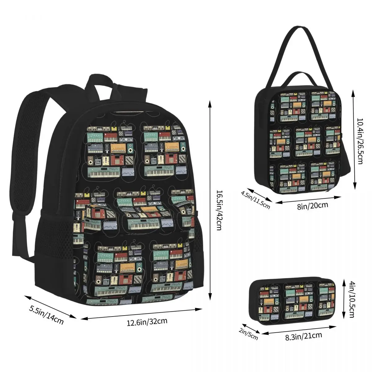 Electronic Musician Synthesizer And Drum Machine Dj Backpacks Bookbag School Bags Rucksack Lunch Bag Pen Bag Three-Piece Set
