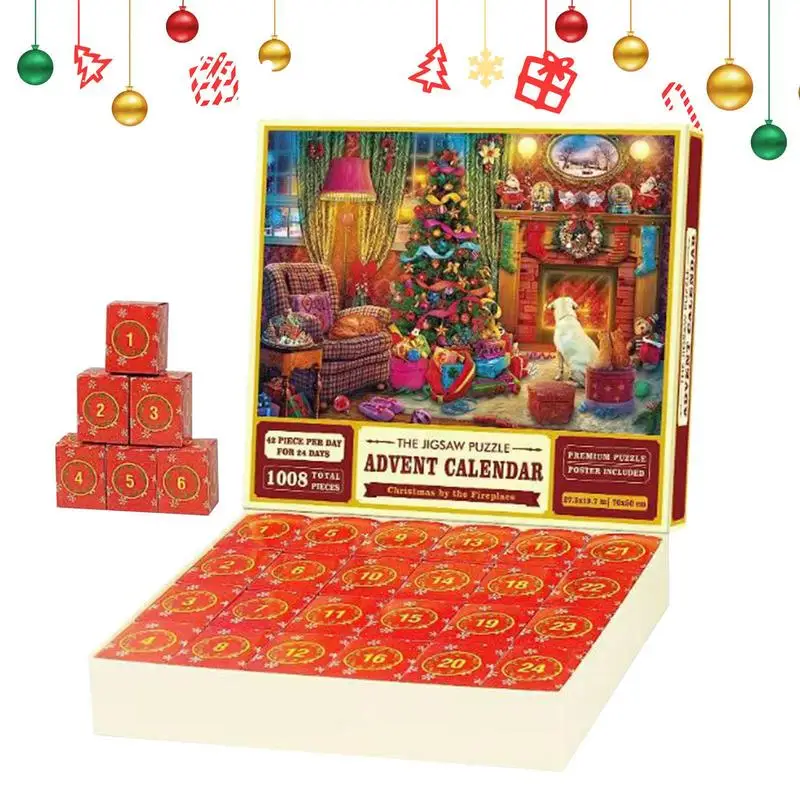 1008 Pieces Christmas Jigsaw Puzzles Advent Calendar 24 Days Christmas Countdown Calendar Puzzles Surprise Gift Box For Kids