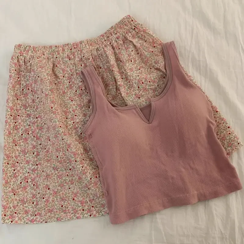 Ensemble de pyjama coréen pour femmes, vêtements d'été mignons, chemise de nuit de nuit, shorts, bretelles, vêtements d'intérieur, 2 pièces