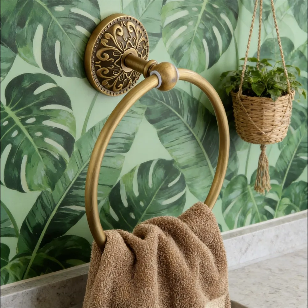 

Wall hanging round antique, bathroom towel rack brass towel ring