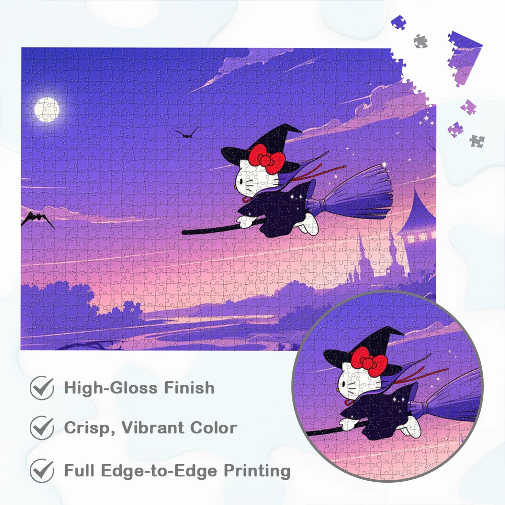 أحجية Hello Kitty Flying Broomstick من سلسلة Sanrio Halloween بتصميم فريد من نوعه لعبة ألغاز كرتونية سحرية بتصميم فريد من نوعه للبالغين