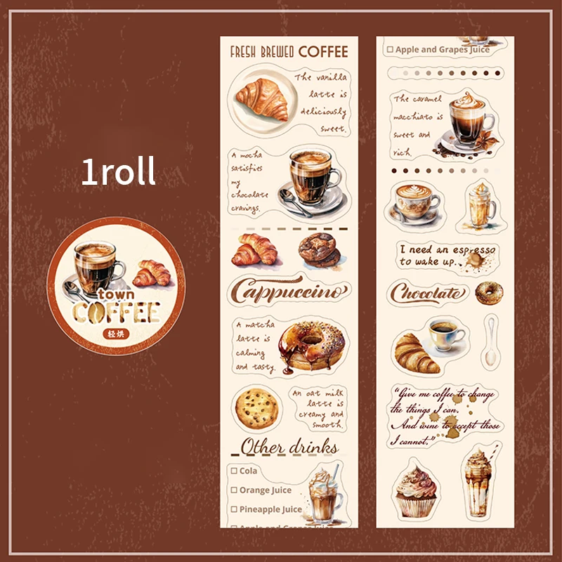 Vintage Coffee Themed PET Washi Tape, Aesthetic Decor for Junk Journals, Notebooks & DIY Art Crafts view 6