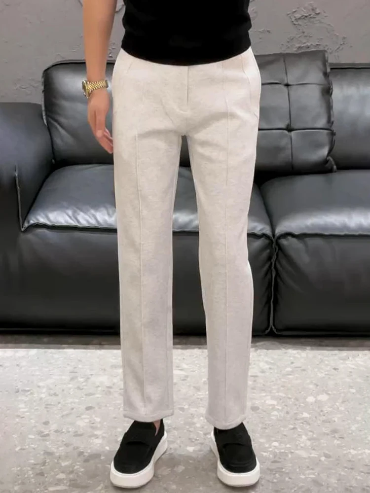 

Simple Pure Color Men's Casual Pants Straight Leg Suit Sle Youthful Autumn Winter Faionable Versatile Iron-Free Zipper mi...