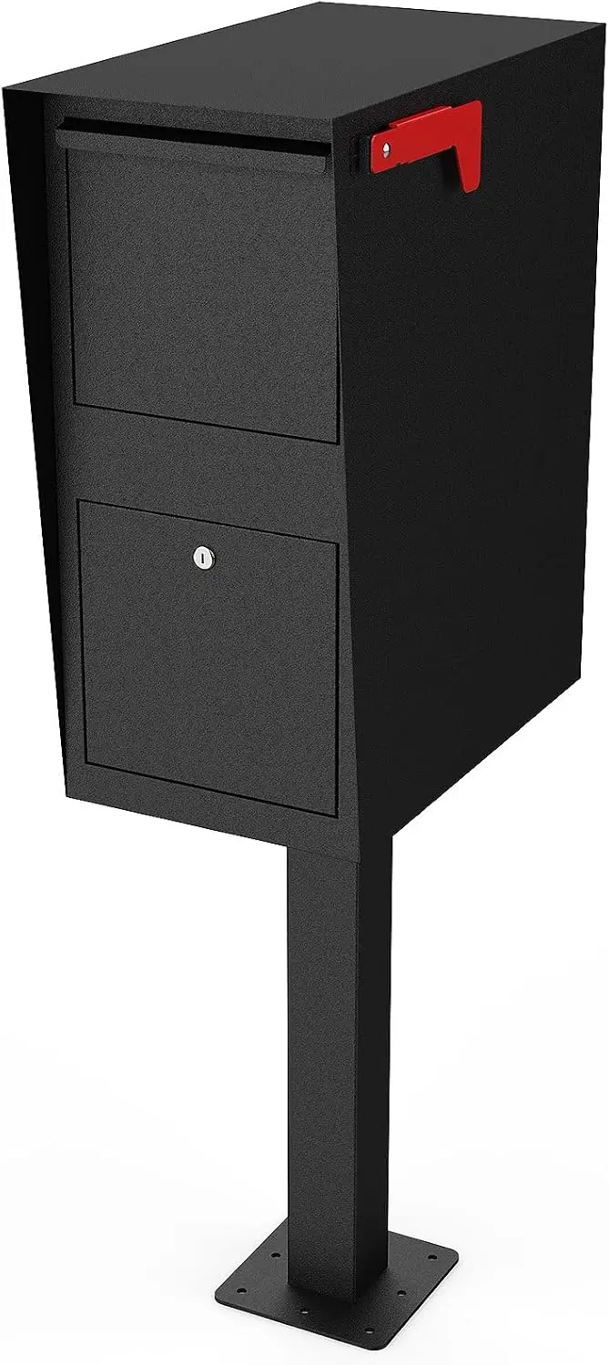 Package Mailbox with Lock, Large Post-Mount Locking Mailboxes for Outdoor Use, Heavy-Duty Steel Curbside Security Mailbox with P