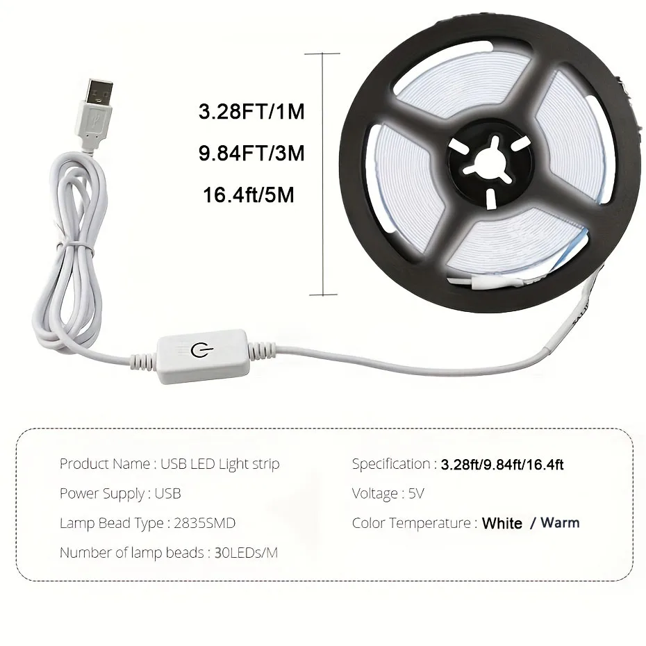 5 فولت 2835 LED قطاع ضوء اللمس مفتاح مستشعر عكس الضوء USB مرنة LED الشريط الشريط ضوء ل خزانة مرآة درج إضاءة ديكوريّة