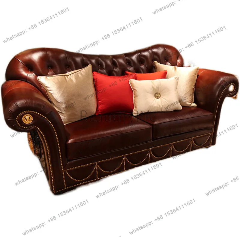 Alexander British neoclassical leather sofa villa large living room sofa combination