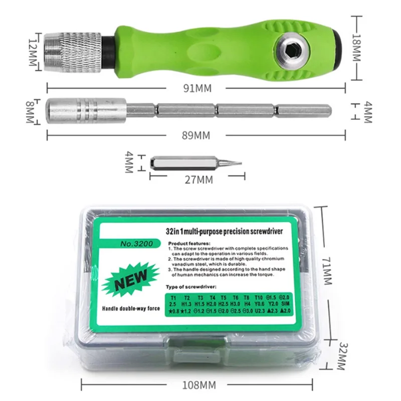 

32 in 1 Multifunctional Screwdriver Set with 30 PCS Magnetic Screw Driver Bits Hand Repair Tool for Watch PC Phone