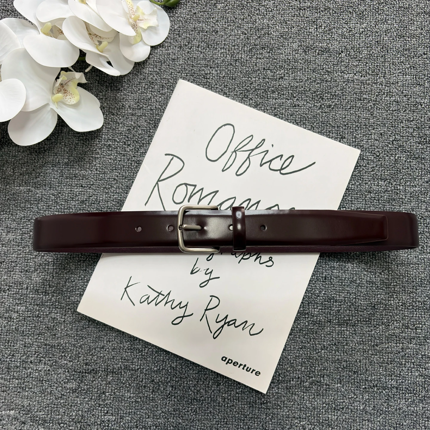 Cowhide simple leather belt, casual genuine leather women's belt, dark red texture pants belt
